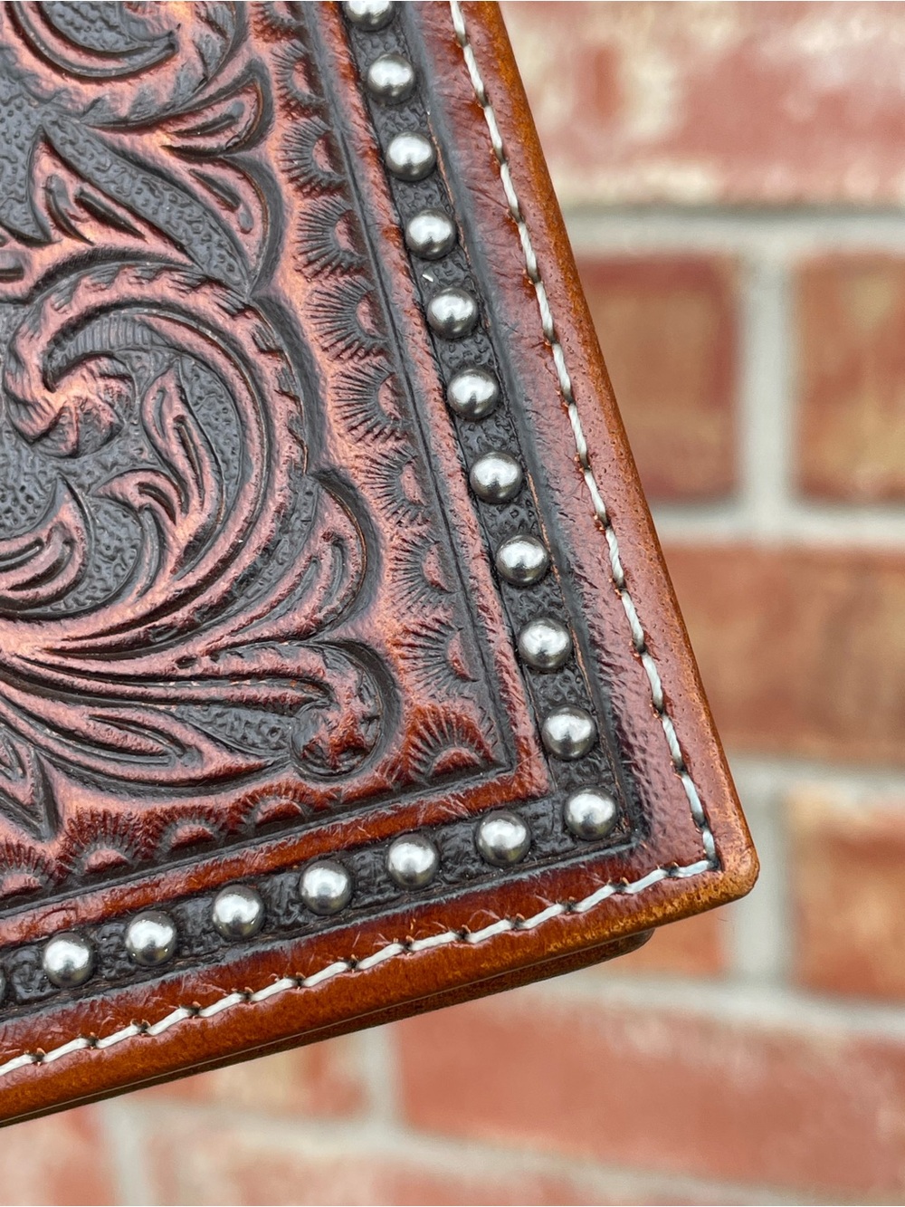 Nocona Mens Western Square Star Rodeo Wallet Brown Tooled Leather Cowboy Bifold - Picture 4 of 16